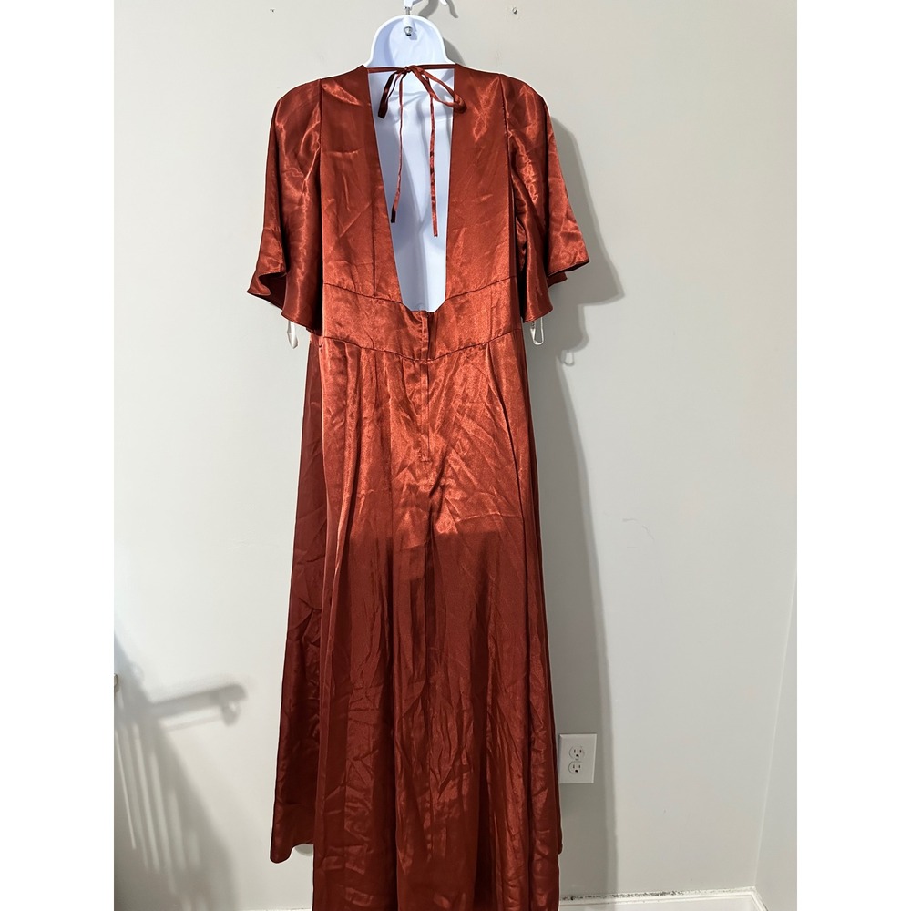 Chic Satin Rust Maxi Dress - Picture 5 of 10